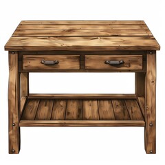 Poster - Rustic Wooden Table with Drawers and Shelves