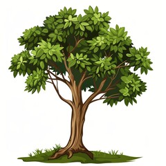 Sticker - Illustration of a Green Leafy Tree with Trunk and Grass