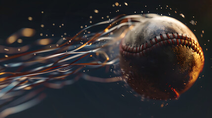 Wall Mural - A Captivating MomentA Spinning Baseball in Mid-Air Against a Stark Black BackgroundEmphasizing Motion and Excitement in the Game