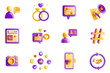 © DesignSells - Social media marketing concept of 3D icons set in modern web design. Pack isolated objects of followers, rings in dating chat, messaging, online advertisement, like, email, photo, other illustrations.