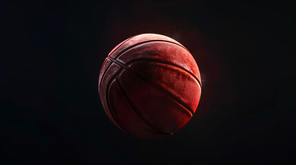 Wall Mural - A Dynamic Basketball in Mid-AirCapturing Motion and Detail Against a Stark Black Background