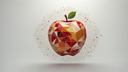 abstract geometric mosaic of a single apple in white b background