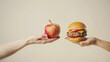 © Cedric - concept of healthy versus unhealthy food, burger and apple difference