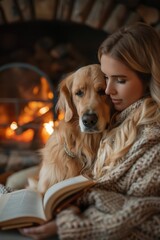 Wall Mural - Cozy evening with a furry friend. AI.