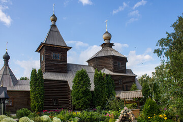 Trinity Convent with wooden church on a sunny summer day in Murom, Vladimir region