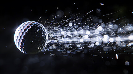 A Dynamic Golf Ball in Mid-AirCapturing Motion and Light Against a Deep Black Background