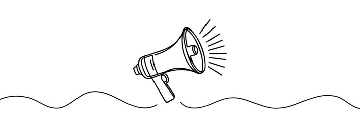 Loudspeaker one line continuous. Line art megaphone. Hand drawn vector art.