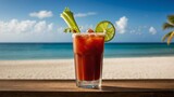 beach bars and resorts background with bloody mary cocktail drink