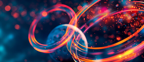 Wall Mural - An abstract planet with vibrant interlocking rings and glowing ethereal light, Abstract background wallpaper