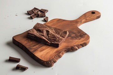 Sticker - Delicious pieces of dark chocolate artfully presented on a rustic cutting board