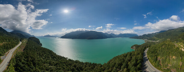 Aerial Panoramic View of Mountain Landsacpe on West Coast of Pacific Ocean.