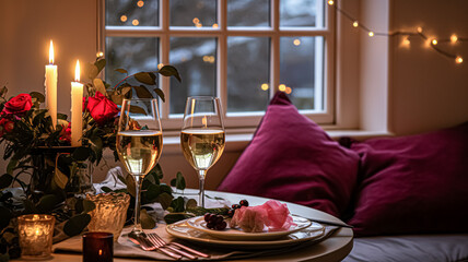 Festive date night tablescape idea, dinner table setting for two and Christmas, New Year, Valentines day decor, English countryside home styling