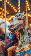 Wall Mural - A close-up of a carousel horse with intricate details. AI.