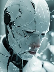 Wall Mural - a broken android with a cracked face. ai.