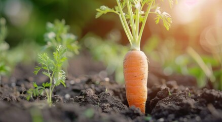 Wall Mural - Carrot Growing in Garden Soil