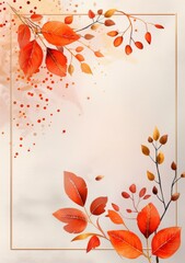 Canvas Print - Watercolor Branch With Red Leaves