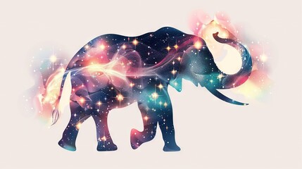 Wall Mural -   An elephant in the night sky with stars on its back and its trunk reaching up