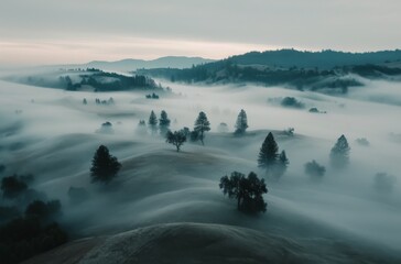 Sticker - Morning Fog Over Hills