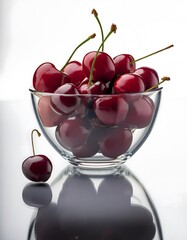 Poster - Cherries in a glass bowl on a white background