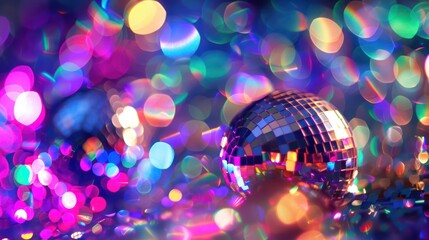 Wall Mural - close up mirror ball or Christmas ball to decorative for Christmas festival with bokeh colorful background