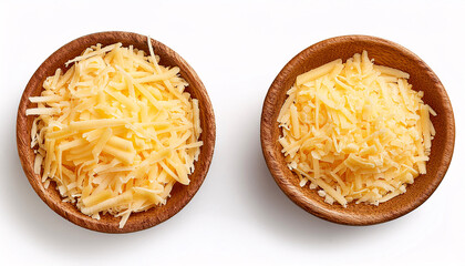 Shredded cheddar cheese in bowls