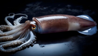 Wall Mural - Fresh squid on a black background