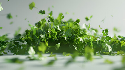 Fresh Cilantro White Background Aspect 16:9