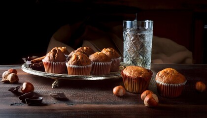 Wall Mural - Muffins on a wooden table