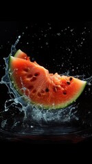 Poster - watermelon slices splashing in water