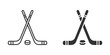 © Burbuzin - Hockey sticks crossed with puck icons in outline and silhouette styles. Perfect for sports, game, and recreation themes. Vector illustration.