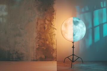 Canvas Print - Artistic moon lamp casting a serene blue glow against a modern backdrop