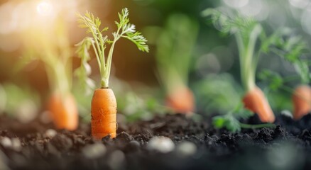 Wall Mural - Young Carrot Plant Growing in Soil