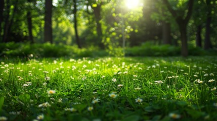 Canvas Print - Sunlit Forest Meadow with Daisies