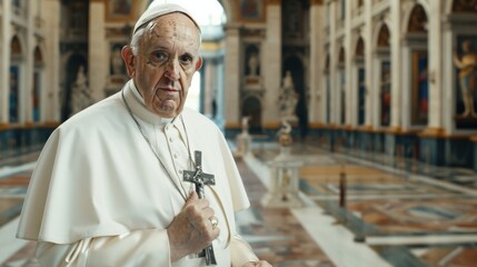 The pope holding a Bible in the of the Vatican.