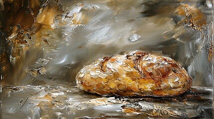 Poster -   Loaf of bread painting on table with water droplets