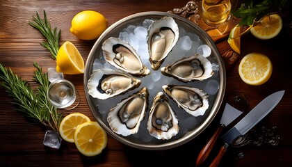 Wall Mural - Fresh oysters on a plate