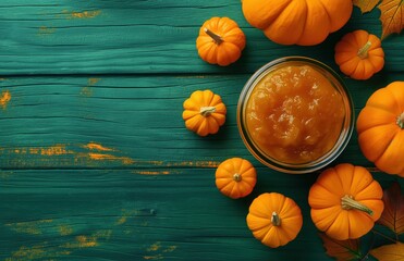 Poster - pumpkin pie on a wooden table