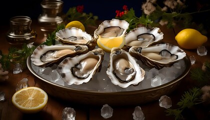 Wall Mural - Fresh oysters on a plate