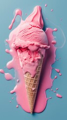 Sticker - Pink ice cream cone on a blue background