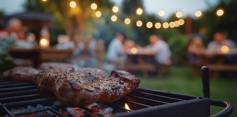 Wall Mural - a grill with meat on it