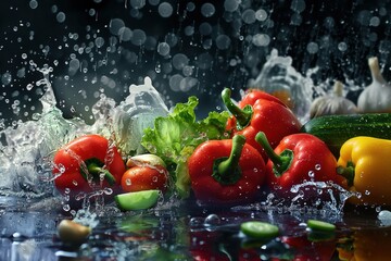 Canvas Print - vegetables and water splash