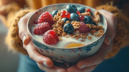 Poster - a woman holding a bowl of granola