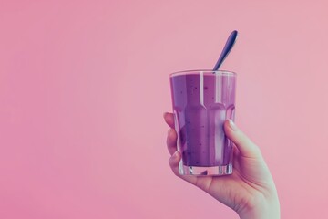 Poster - a woman holding a glass of purple smoothie