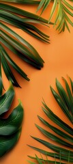 Poster - palm leaves on orange background