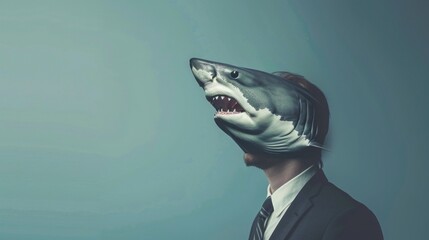 Wall Mural - A man wearing a shark mask and a suit