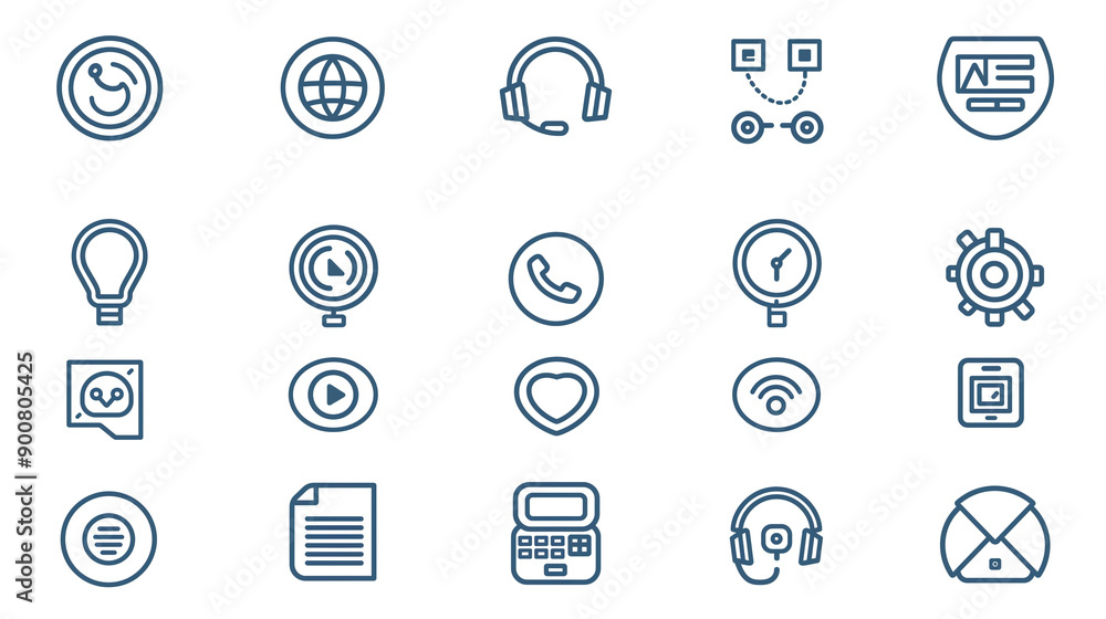 Various Communication and Technology Icons Designed for Digital Applications and User Interfaces