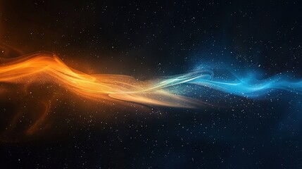 Wall Mural -  Two swirling oranges and blues on dark canvas with a star-filled sky in the center