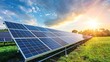 © YanabY - Solar Panels Installed in a Field at Sunset