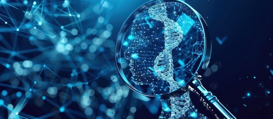 Magnifying Glass Reveals a DNA Strand in a Network of Lines and Dots