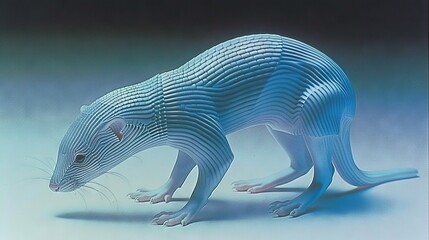 Sticker -   A 3D rendering of a rat standing on hind legs with its tail curled like a wave